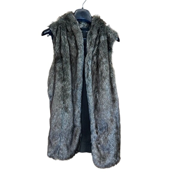 Maurices faux fur Vest size L Open Front Gray Black Knit Back soft sleeveless - Picture 2 of 14